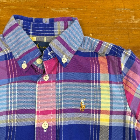 Ralph Lauren Other - Ralph Lauren Boys Button Down Shirt Long Sleeve Blue Purple Plaid Pony 2T Casual